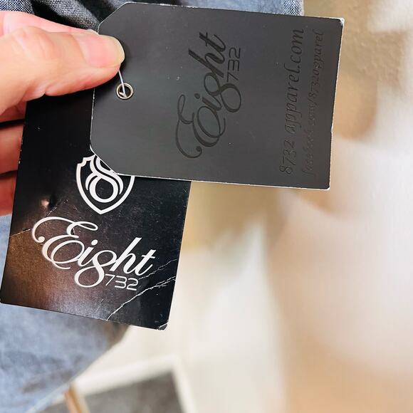 Eight 732 Button Up Denim Shirt 3XL Mens Blue Hip Hop Embroidered Streetwear New - Picture 7 of 10